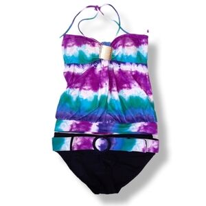 Bikini Bay Tie Dye Tankini Halter Strapless Bandeau Banded 2pc Swimsuit